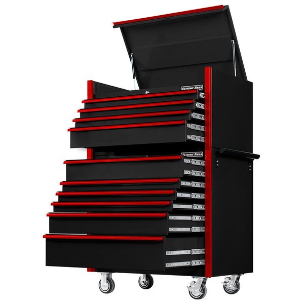 Extreme Tools Chest and Roller Cabinet, 10 Drawer, Black/Red, 41 in W DX4110CRKR
